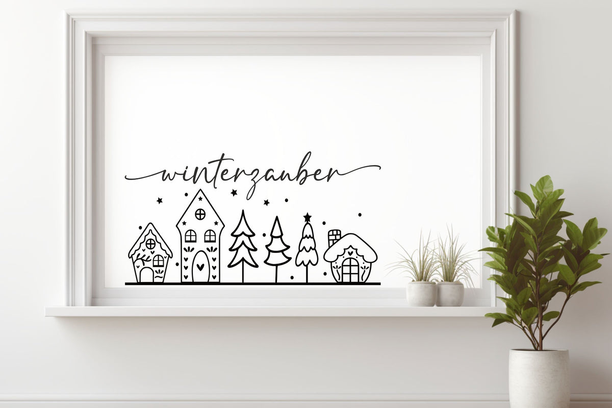 Winterzauber Weihnachtsfensterbild Fensteraufkleber Winterdeko Weihnachtsdeko Fensterbild Aufkleber Sticker für Glas , Spiegel, Fenster