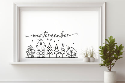 Winterzauber Weihnachtsfensterbild Fensteraufkleber Winterdeko Weihnachtsdeko Fensterbild Aufkleber Sticker für Glas , Spiegel, Fenster