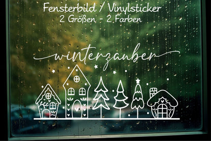 Winterzauber Weihnachtsfensterbild Fensteraufkleber Winterdeko Weihnachtsdeko Fensterbild Aufkleber Sticker für Glas , Spiegel, Fenster