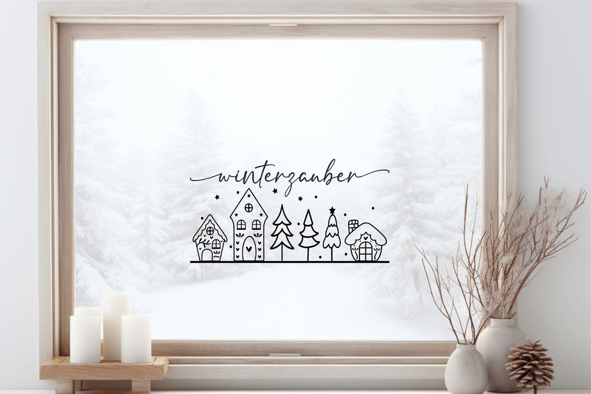 Winterzauber Weihnachtsfensterbild Fensteraufkleber Winterdeko Weihnachtsdeko Fensterbild Aufkleber Sticker für Glas , Spiegel, Fenster