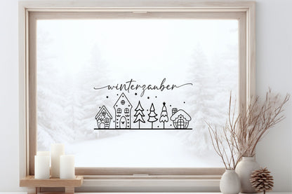 Winterzauber Weihnachtsfensterbild Fensteraufkleber Winterdeko Weihnachtsdeko Fensterbild Aufkleber Sticker für Glas , Spiegel, Fenster