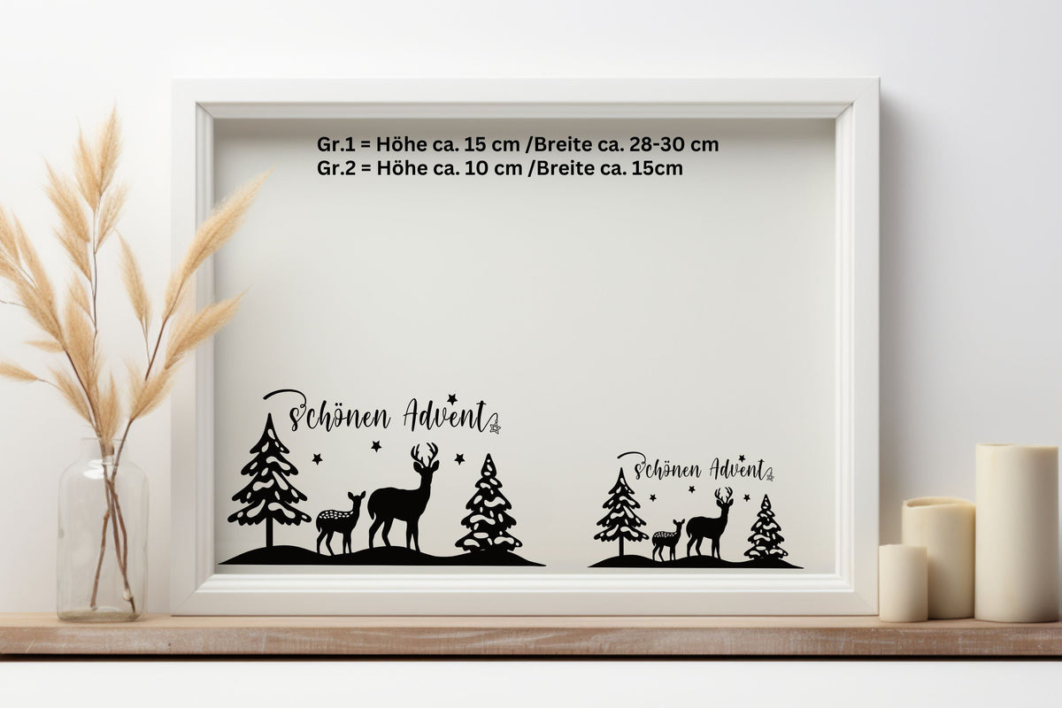 schönen Advent Weihnachtsfensterbild Fensteraufkleber Weihnachtsdeko Fensterbild Aufkleber Sticker Deko Rehe Adventszeit Weihnachtsfenster