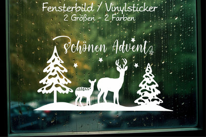 schönen Advent Weihnachtsfensterbild Fensteraufkleber Weihnachtsdeko Fensterbild Aufkleber Sticker Deko Rehe Adventszeit Weihnachtsfenster