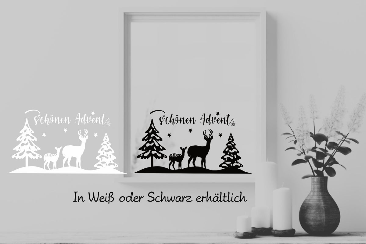 schönen Advent Weihnachtsfensterbild Fensteraufkleber Weihnachtsdeko Fensterbild Aufkleber Sticker Deko Rehe Adventszeit Weihnachtsfenster