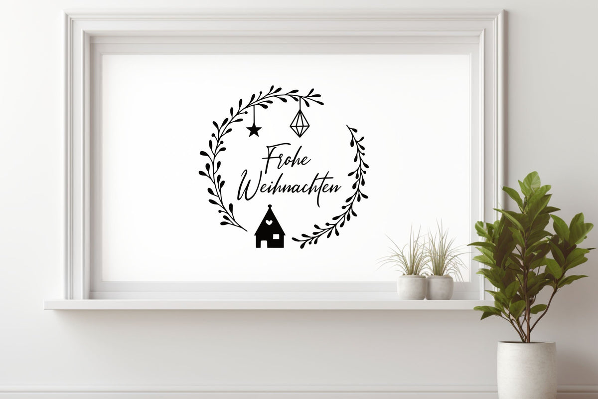 Fensteraufkleber Frohe Weihnachten Fensterbild Aufkleber Fenstersticker Weihnachtsfensterbild Kranz im Stil Minimalistisch Skandinavisch