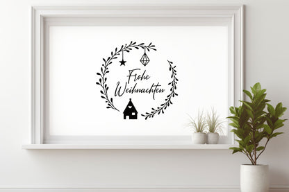Fensteraufkleber Frohe Weihnachten Fensterbild Aufkleber Fenstersticker Weihnachtsfensterbild Kranz im Stil Minimalistisch Skandinavisch