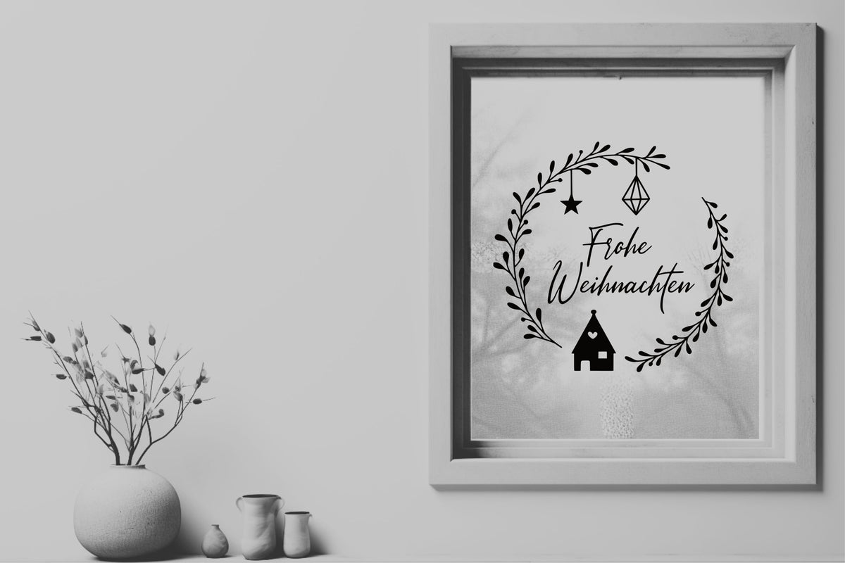 Fensteraufkleber Frohe Weihnachten Fensterbild Aufkleber Fenstersticker Weihnachtsfensterbild Kranz im Stil Minimalistisch Skandinavisch