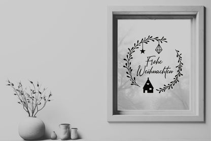 Fensteraufkleber Frohe Weihnachten Fensterbild Aufkleber Fenstersticker Weihnachtsfensterbild Kranz im Stil Minimalistisch Skandinavisch