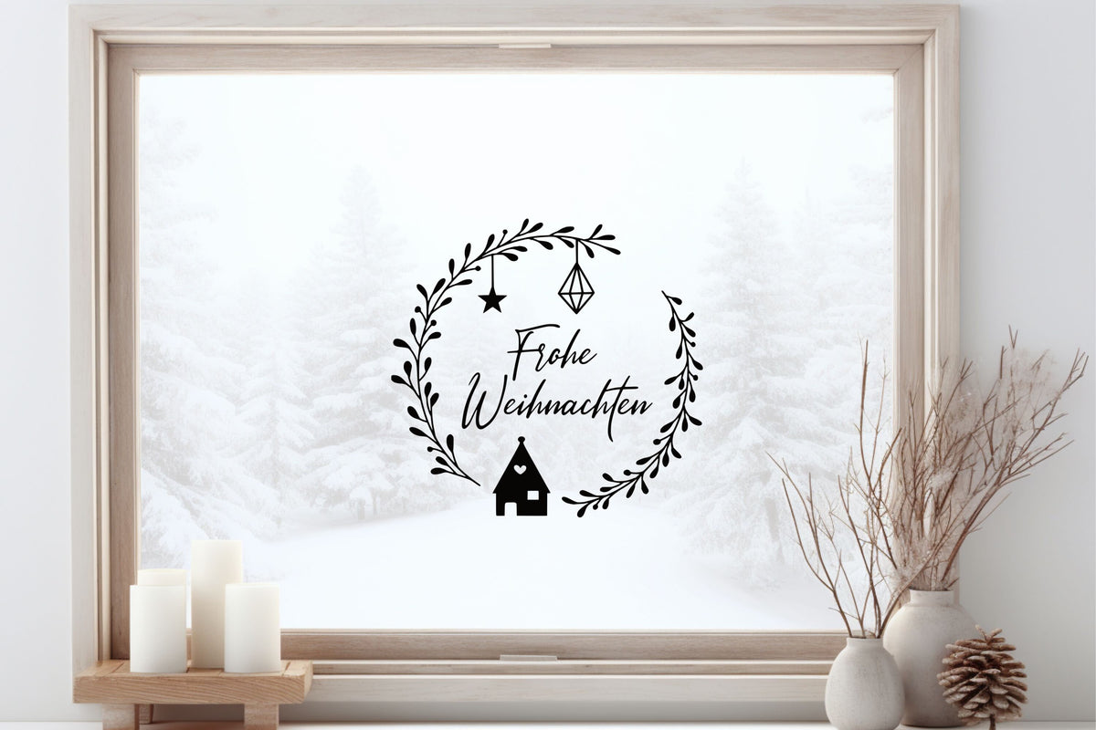 Fensteraufkleber Frohe Weihnachten Fensterbild Aufkleber Fenstersticker Weihnachtsfensterbild Kranz im Stil Minimalistisch Skandinavisch