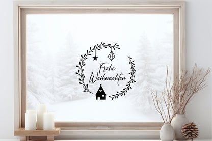 Fensteraufkleber Frohe Weihnachten Fensterbild Aufkleber Fenstersticker Weihnachtsfensterbild Kranz im Stil Minimalistisch Skandinavisch