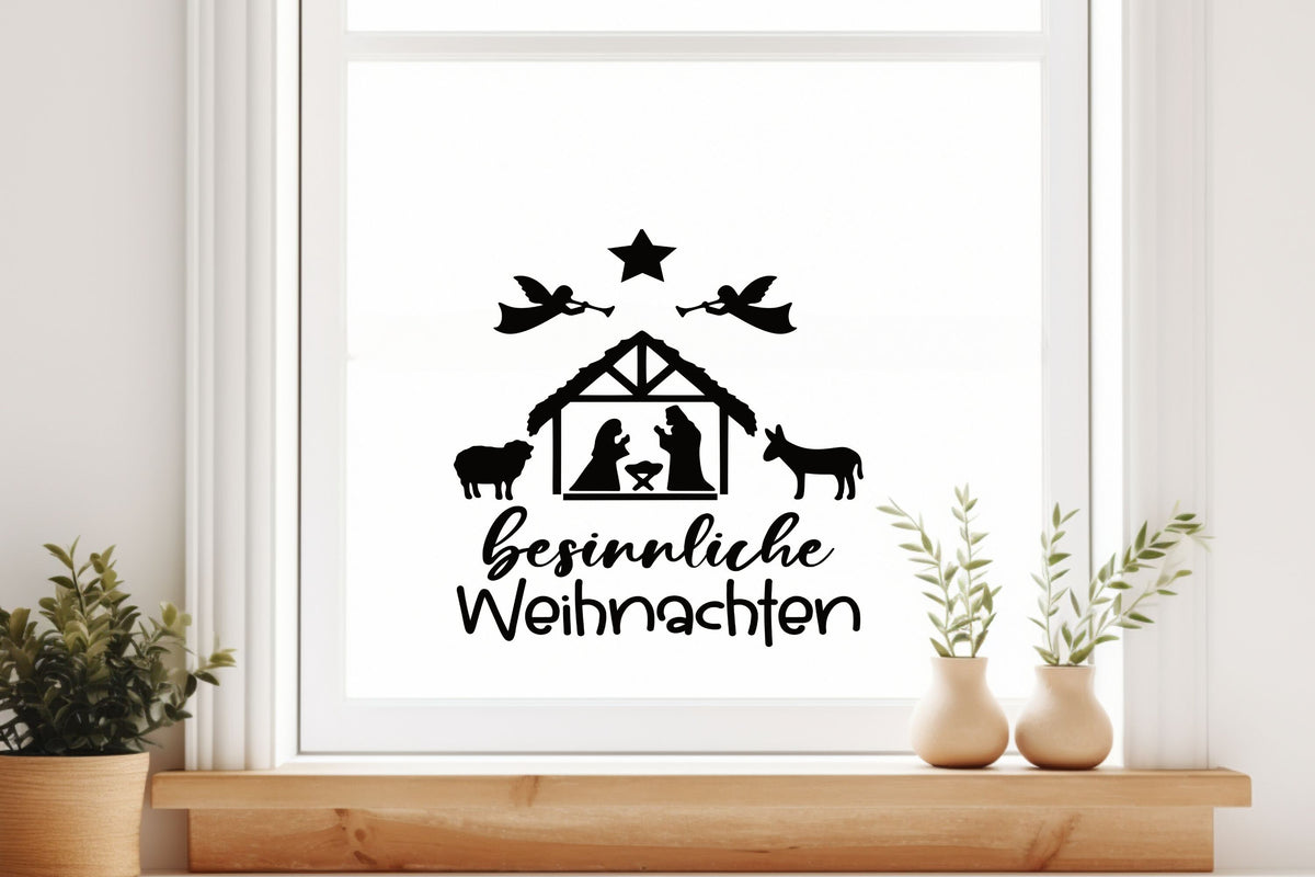 besinnliche Weihnachten Fensteraufkleber Krippe Christkind Jesuskind Fensterbild Aufkleber Fenstersticker Weihnachtsfensterbild Krippenspiel