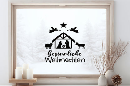 besinnliche Weihnachten Fensteraufkleber Krippe Christkind Jesuskind Fensterbild Aufkleber Fenstersticker Weihnachtsfensterbild Krippenspiel