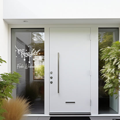 Frohe Weihnachten Fensteraufkleber Weihnachtsbäume Deko Fensterbild Aufkleber Sticker Tannenzweig m. Sternen auch XXL Version Minimalistisch