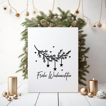 Frohe Weihnachten Fensteraufkleber Weihnachtsbäume Deko Fensterbild Aufkleber Sticker Tannenzweig m. Sternen auch XXL Version Minimalistisch