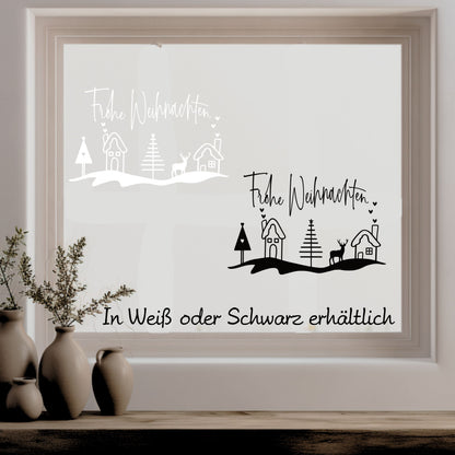 Frohe Weihnachten Fensteraufkleber Weihnachtsbäume Deko Fensterbild Aufkleber Sticker Weihnachtshäuser auch XXL Szene Minimalistisch