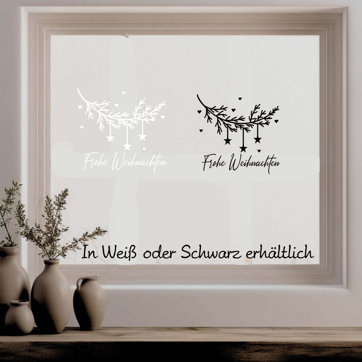 Frohe Weihnachten Fensteraufkleber Weihnachtsbäume Deko Fensterbild Aufkleber Sticker Tannenzweig m. Sternen auch XXL Version Minimalistisch
