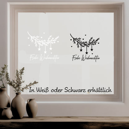 Frohe Weihnachten Fensteraufkleber Weihnachtsbäume Deko Fensterbild Aufkleber Sticker Tannenzweig m. Sternen auch XXL Version Minimalistisch