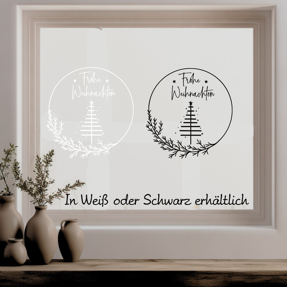 Fensteraufkleber Weihnachtsdeko Frohe Weihnachten Fensterbild mit Tanne Fenstersticker Weihnachtsfensterbild Minimalistisch Skandinavisch