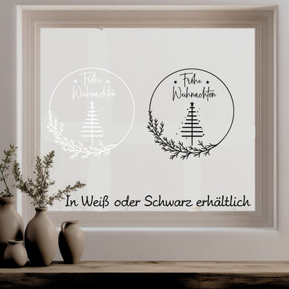 Fensteraufkleber Weihnachtsdeko Frohe Weihnachten Fensterbild mit Tanne Fenstersticker Weihnachtsfensterbild Minimalistisch Skandinavisch