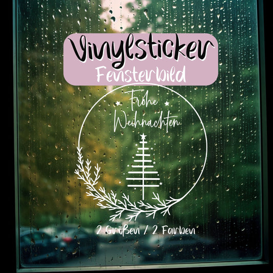 Fensteraufkleber Weihnachtsdeko Frohe Weihnachten Fensterbild mit Tanne Fenstersticker Weihnachtsfensterbild Minimalistisch Skandinavisch