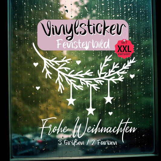 Frohe Weihnachten Fensteraufkleber Weihnachtsbäume Deko Fensterbild Aufkleber Sticker Tannenzweig m. Sternen auch XXL Version Minimalistisch