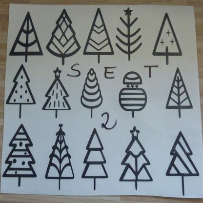 15 Bäume Weihnachten Fensteraufkleber Weihnachtsbäume Weihnachtsdeko Fensterbild Aufkleber Sticker Tannenbäume 2 Designs, 2 Farben ,3 Größen