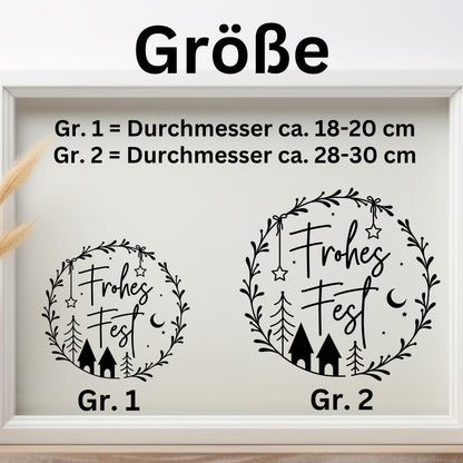 Weihnachtsfensterbild Frohes Fest Weihnachten Fensterbild Weihnachtsdekoration Sticker Kranz Advent Dekofenster 2 Farben 2 Größen Aufkleber