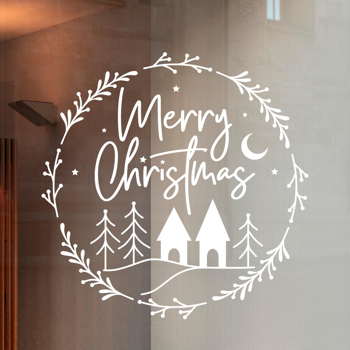 Weihnachtsfensterbild merry christmas Weihnachten Fensterbild Weihnachtsdekoration Sticker Kranz für Dekofenster 2 Farben 2 Größen Aufkleber