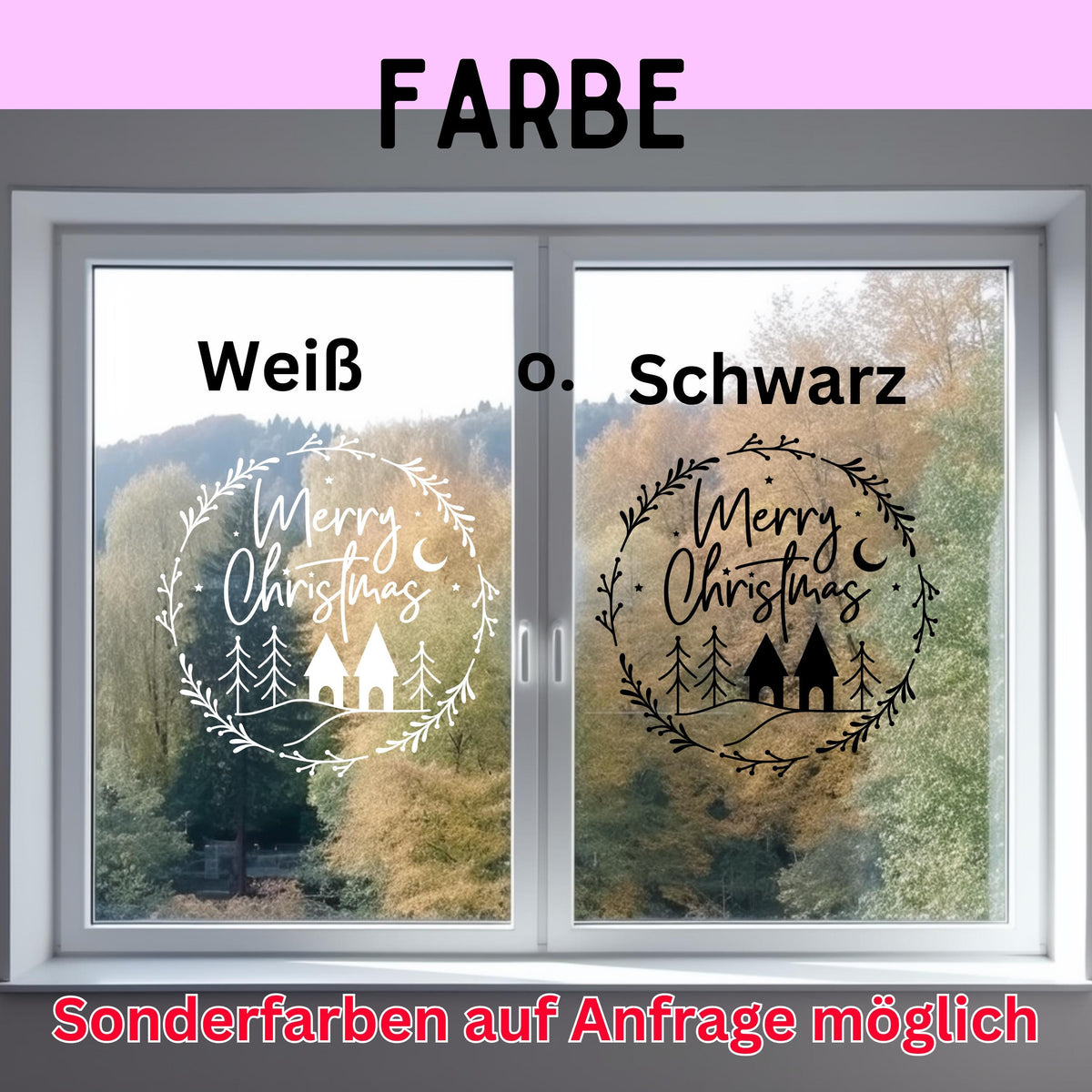 Weihnachtsfensterbild merry christmas Weihnachten Fensterbild Weihnachtsdekoration Sticker Kranz für Dekofenster 2 Farben 2 Größen Aufkleber