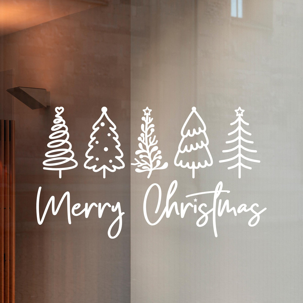 Weihnachtsfensterbild merry christmas Weihnachten Fensterbild Weihnachtsdekoration Sticker Tannen Dekofenster 2 Farben 2 Größen Aufkleber