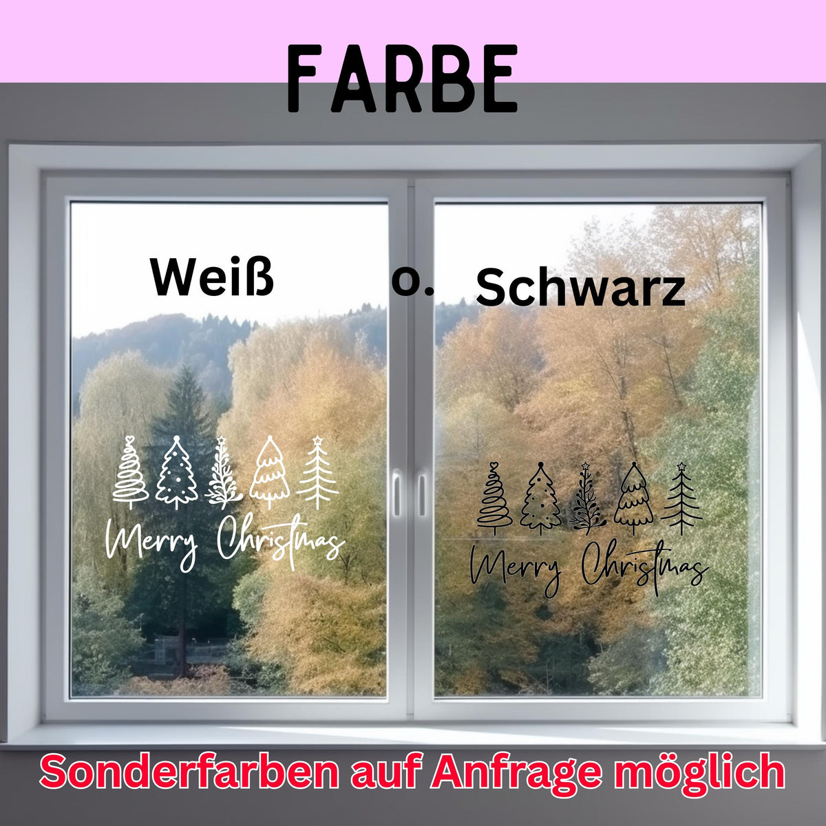 Weihnachtsfensterbild merry christmas Weihnachten Fensterbild Weihnachtsdekoration Sticker Tannen Dekofenster 2 Farben 2 Größen Aufkleber