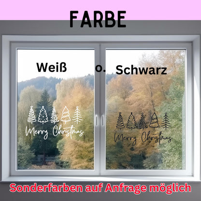 Weihnachtsfensterbild merry christmas Weihnachten Fensterbild Weihnachtsdekoration Sticker Tannen Dekofenster 2 Farben 2 Größen Aufkleber