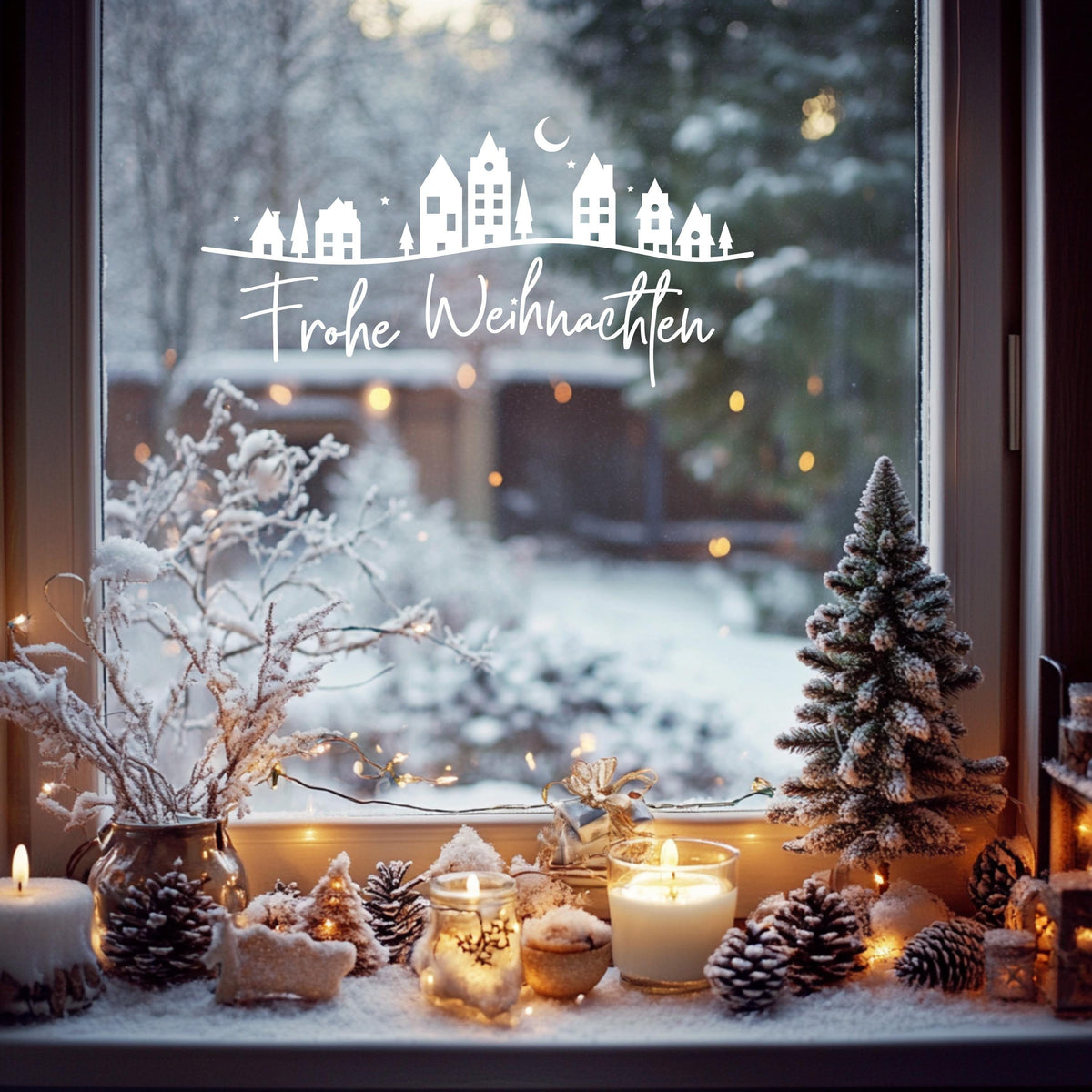 Weihnachtsfensterbild Häuser Stadt Frohe Weihnachten Fensterbild Weihnachtsdekoration Sticker  Dekofenster 2 Farben 2 Größen Aufkleber