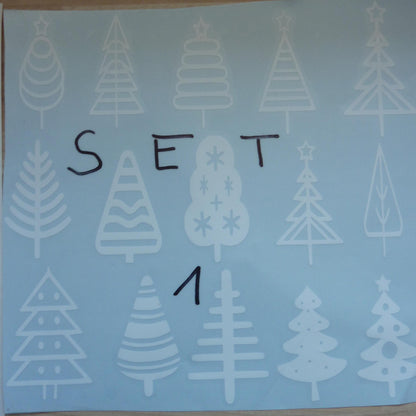 15 Bäume Weihnachten Fensteraufkleber Weihnachtsbäume Weihnachtsdeko Fensterbild Aufkleber Sticker Tannenbäume 2 Designs, 2 Farben ,3 Größen