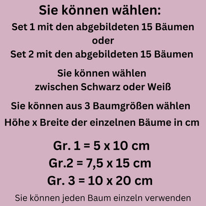 15 Bäume Weihnachten Fensteraufkleber Weihnachtsbäume Weihnachtsdeko Fensterbild Aufkleber Sticker Tannenbäume 2 Designs, 2 Farben ,3 Größen