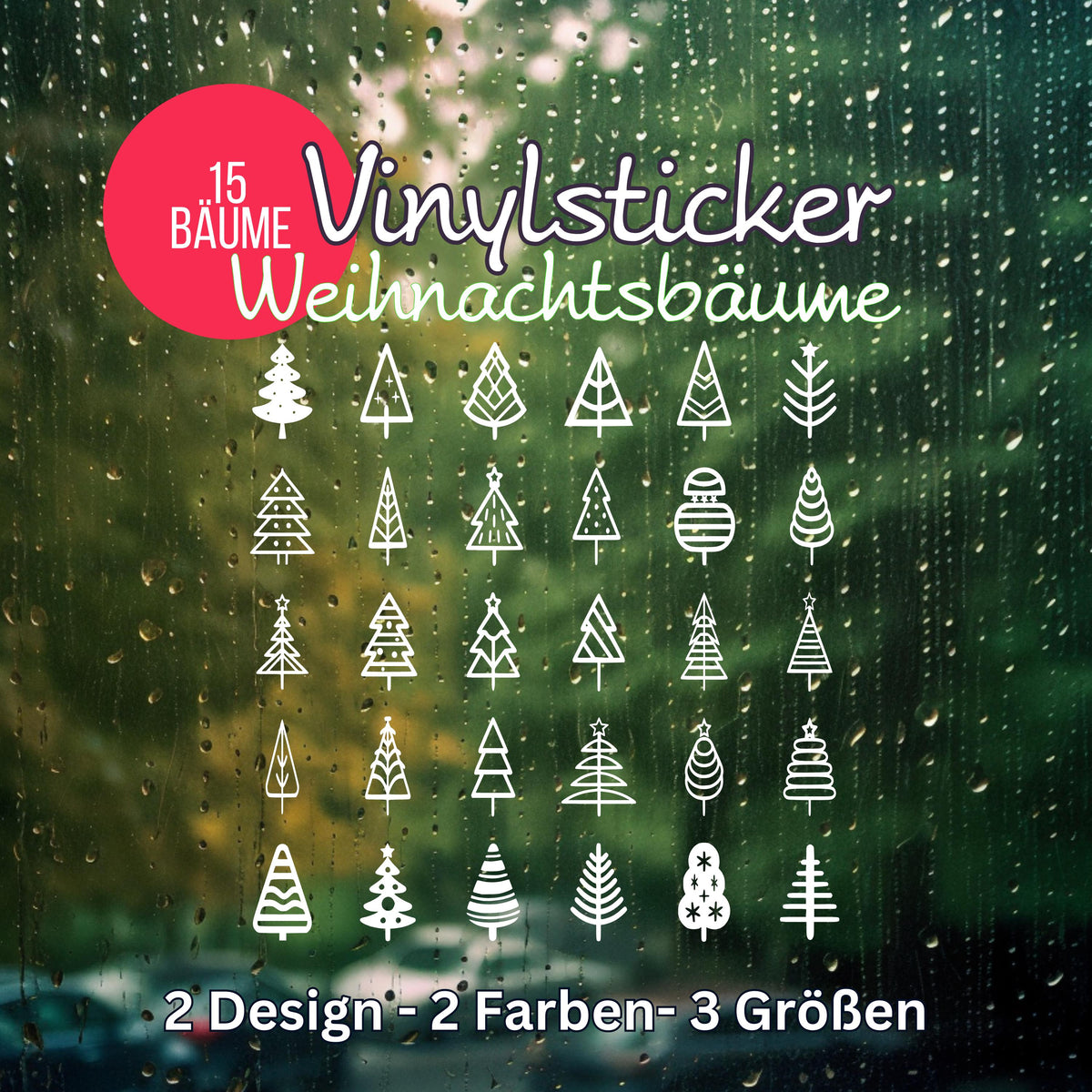 15 Bäume Weihnachten Fensteraufkleber Weihnachtsbäume Weihnachtsdeko Fensterbild Aufkleber Sticker Tannenbäume 2 Designs, 2 Farben ,3 Größen