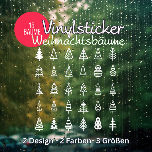 15 Bäume Weihnachten Fensteraufkleber Weihnachtsbäume Weihnachtsdeko Fensterbild Aufkleber Sticker Tannenbäume 2 Designs, 2 Farben ,3 Größen