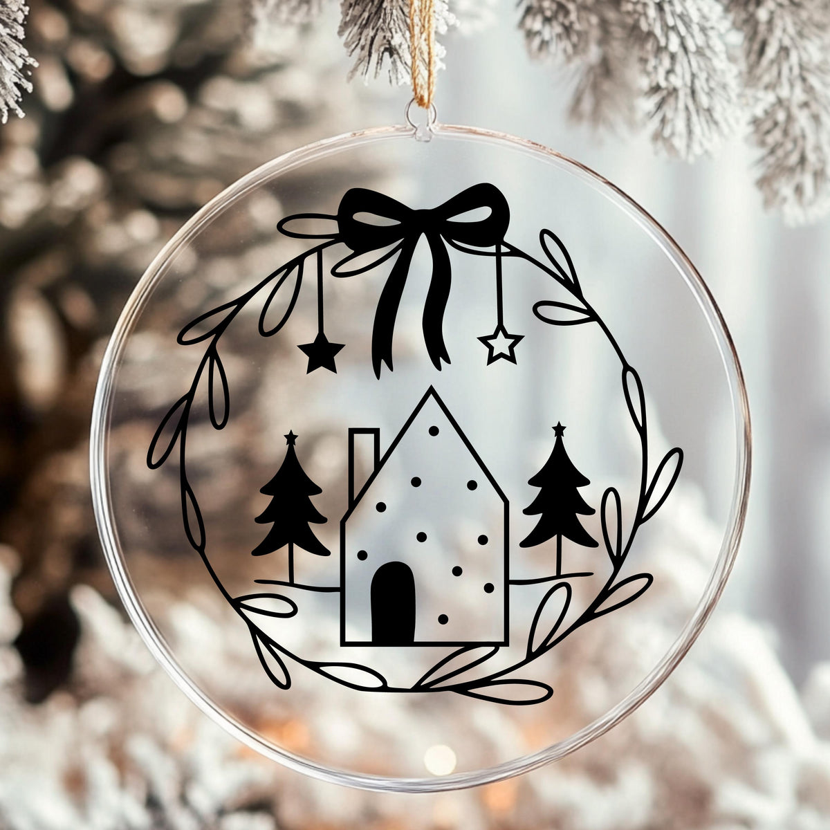 Weihnachtsfensterbild minimalistisch Häuschen Weihnachten Fensterbild Weihnachtsdekoration Sticker Kranz  2 Farben 3 Größen Aufkleber