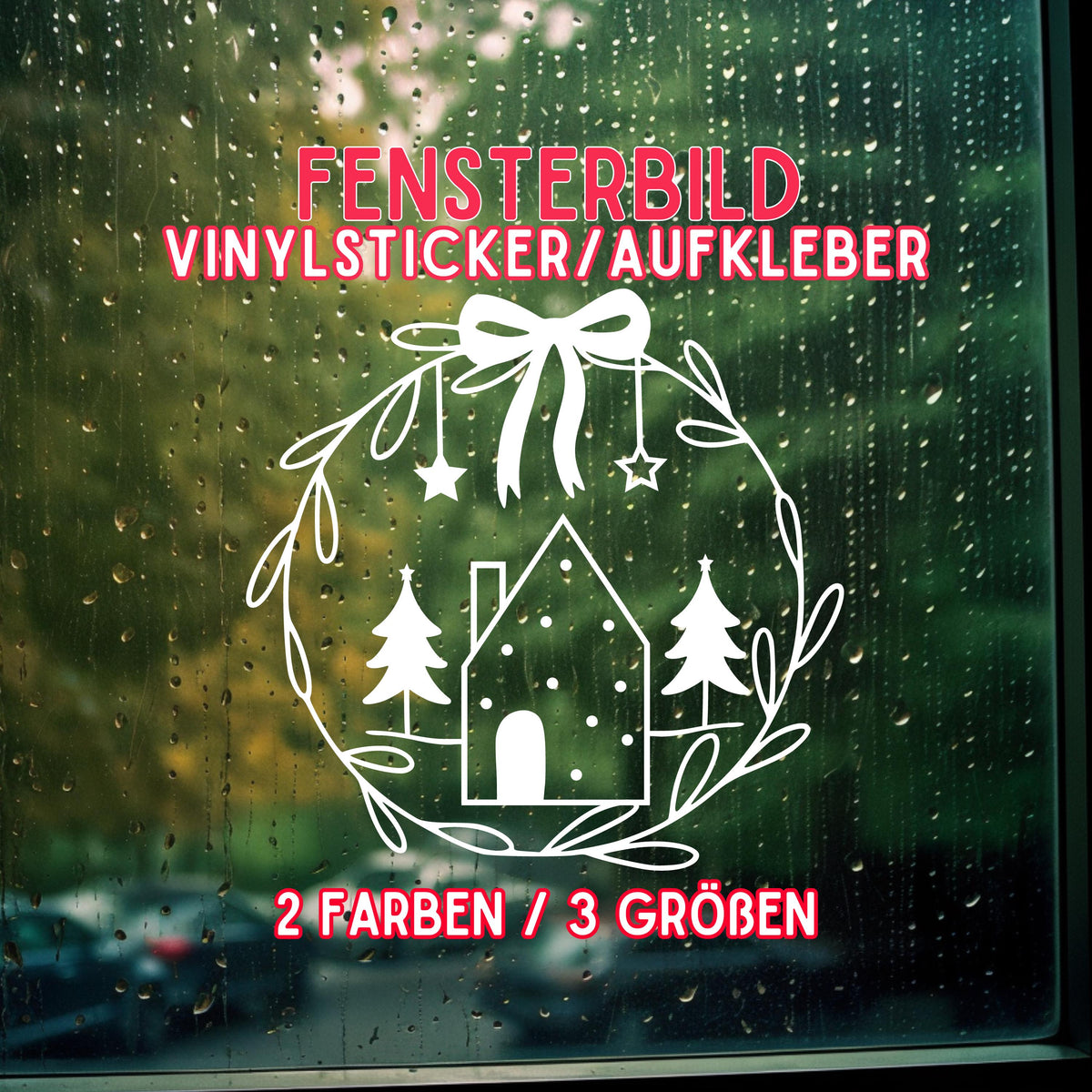 Weihnachtsfensterbild minimalistisch Häuschen Weihnachten Fensterbild Weihnachtsdekoration Sticker Kranz  2 Farben 3 Größen Aufkleber
