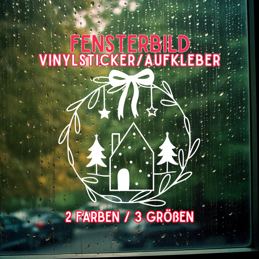 Weihnachtsfensterbild minimalistisch Häuschen Weihnachten Fensterbild Weihnachtsdekoration Sticker Kranz  2 Farben 3 Größen Aufkleber