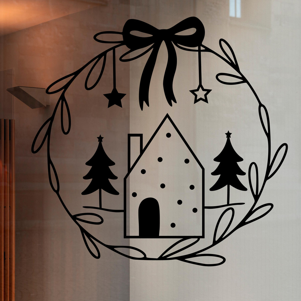Weihnachtsfensterbild minimalistisch Häuschen Weihnachten Fensterbild Weihnachtsdekoration Sticker Kranz  2 Farben 3 Größen Aufkleber
