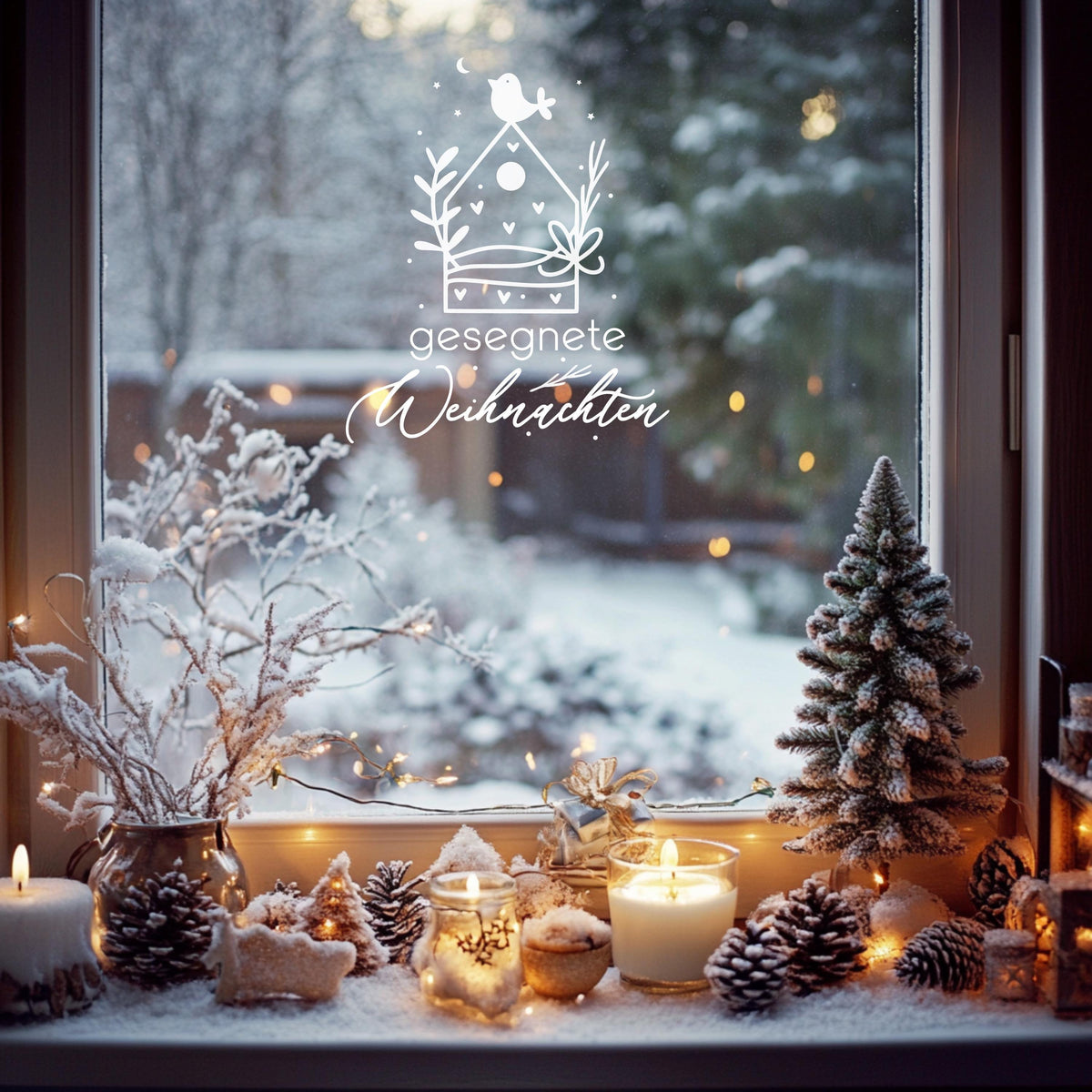 Fensteraufkleber gesegnete Weihnachten Häuschen Fensterbild Aufkleber Fenstersticker Winterfensterbild Minimalistische Jahreszeiten Deko