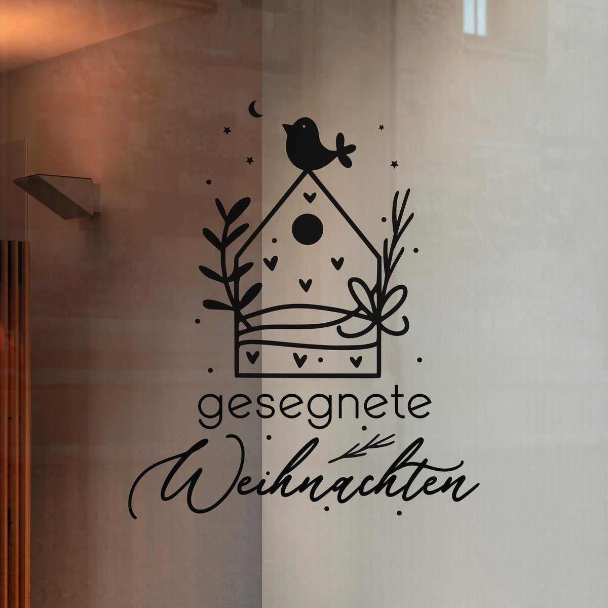 Fensteraufkleber gesegnete Weihnachten Häuschen Fensterbild Aufkleber Fenstersticker Winterfensterbild Minimalistische Jahreszeiten Deko