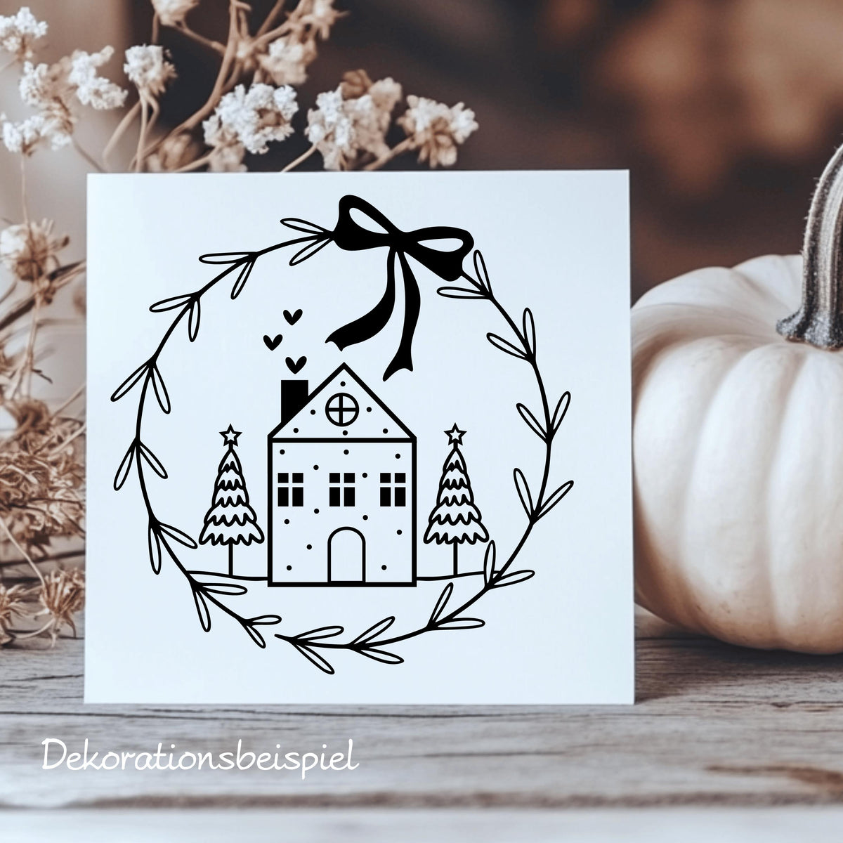 Fensterbild Weihnachtskranz minimalistisch Häuschen Weihnachten Fensterbild Weihnachtsdekoration Sticker Kranz  2 Farben 3 Größen Aufkleber