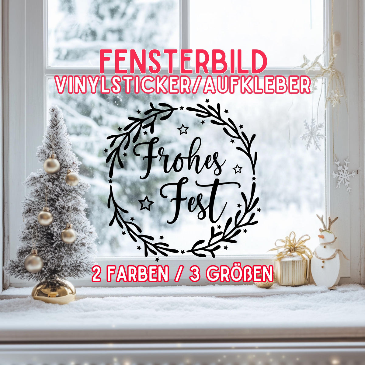 Fensterbild Weihnachtskranz Frohes Fest Weihnachten minimalistische Weihnachtsdekoration Sticker Adventsdeko 2 Farben 3 Größen Diy Aufkleber