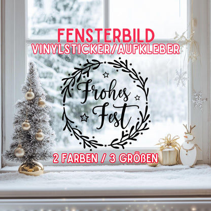 Fensterbild Weihnachtskranz Frohes Fest Weihnachten minimalistische Weihnachtsdekoration Sticker Adventsdeko 2 Farben 3 Größen Diy Aufkleber