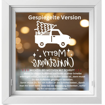 Fensteraufkleber merry christmas Truck mit Tannenbaum Weihnachten Fensterbild Aufkleber Fenstersticker Winterfensterbild Jahreszeiten Deko