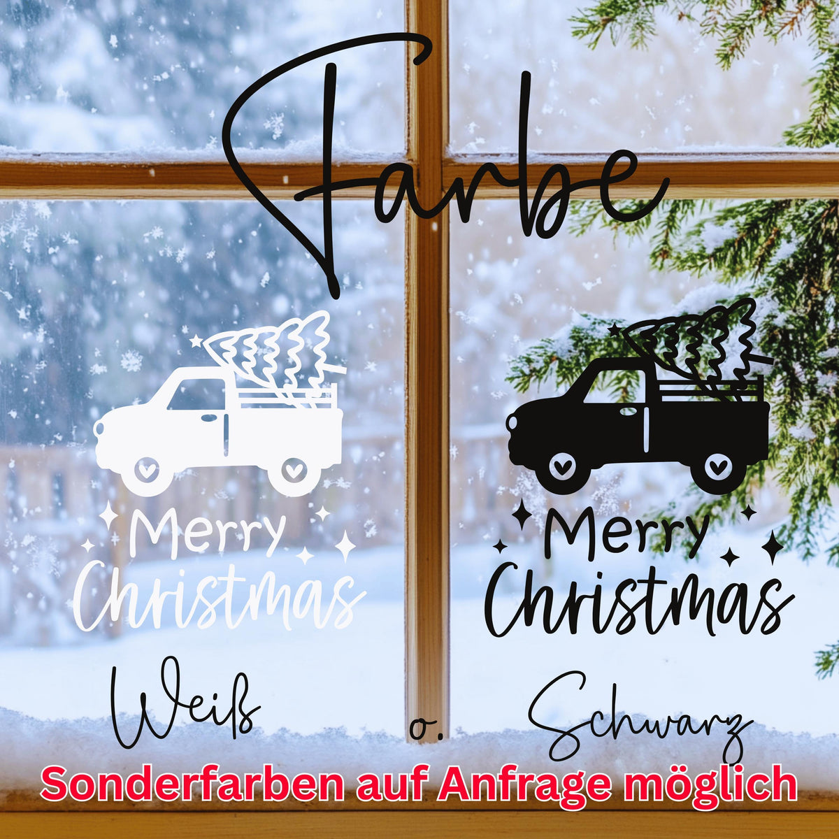 Fensteraufkleber merry christmas Truck mit Tannenbaum Weihnachten Fensterbild Aufkleber Fenstersticker Winterfensterbild Jahreszeiten Deko