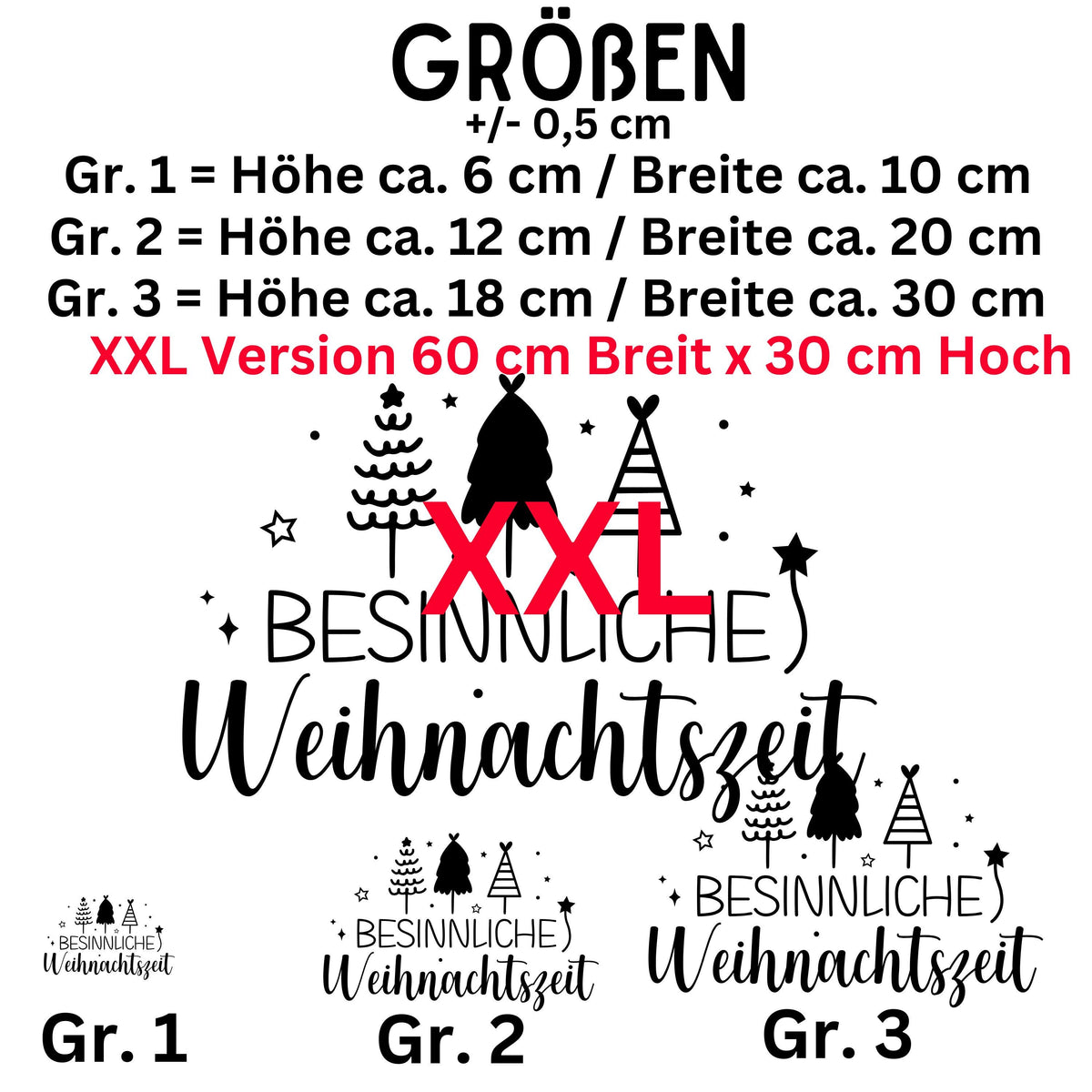 Fensteraufkleber besinnliche Weihnachtszeit Fensterbild Aufkleber Fenstersticker Weihnachten Jahreszeiten Deko 3 Größen plus XXL in 2 Farben