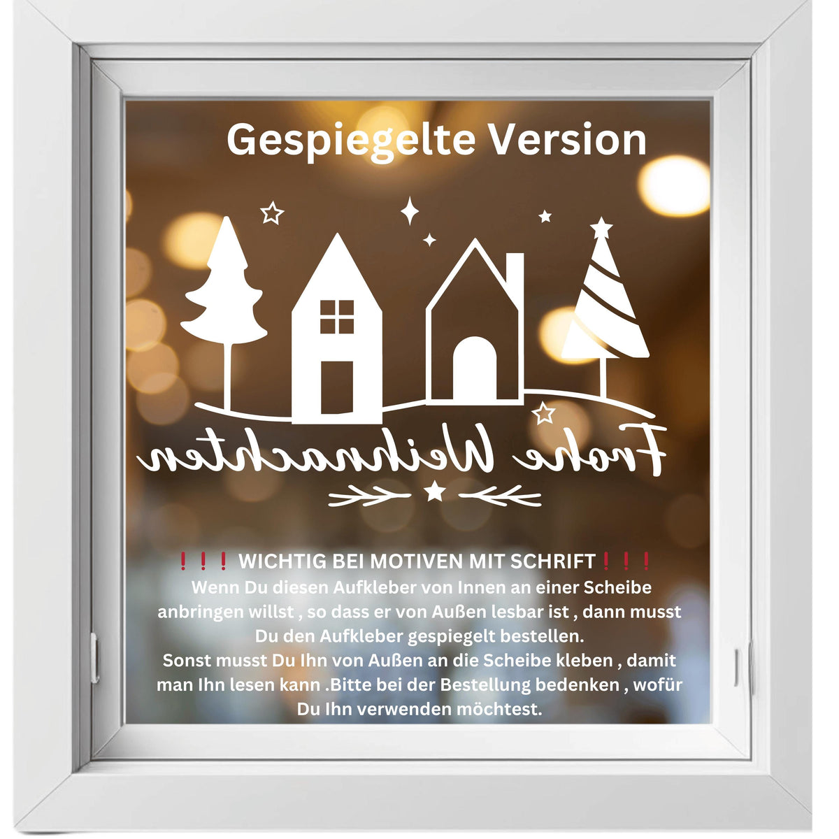 Fensteraufkleber Frohe Weihnachten Häuser Tannen Fensterbild Aufkleber Fenstersticker Jahreszeiten Deko in 3 Größen plus XXL in 2 Farben